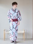 画像10: 【メンズ浴衣】白地に幾何学模様の紳士浴衣【浴衣・帯・下駄セット】（OBI-MS-001-ok-7-R）[YMT] (10)