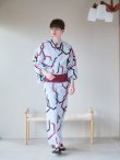 画像7: 【メンズ浴衣】白地に幾何学模様の紳士浴衣【浴衣・帯・下駄セット】（OBI-MS-001-ok-7-R）[YMT] (7)