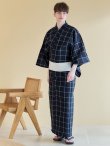 画像11: 【即日発送】【メンズ浴衣】紺地に格子柄紳士浴衣【浴衣３点セット 浴衣/帯/下駄】[YMT] (11)