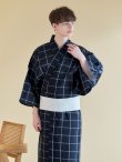 画像3: 【即日発送】【メンズ浴衣】紺地に格子柄紳士浴衣【浴衣３点セット 浴衣/帯/下駄】[YMT] (3)