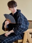 画像6: 【即日発送】【メンズ浴衣】紺地に格子柄紳士浴衣【浴衣３点セット 浴衣/帯/下駄】[YMT] (6)