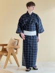 画像8: 【即日発送】【メンズ浴衣】紺地に格子柄紳士浴衣【浴衣３点セット 浴衣/帯/下駄】[YMT] (8)