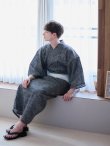 画像6: 【即日発送】【メンズ浴衣】黒地に迷彩柄ストライプ紳士浴衣【浴衣・帯・下駄セット】（OBI-MS-001-ok-5-W）[YMT] (6)