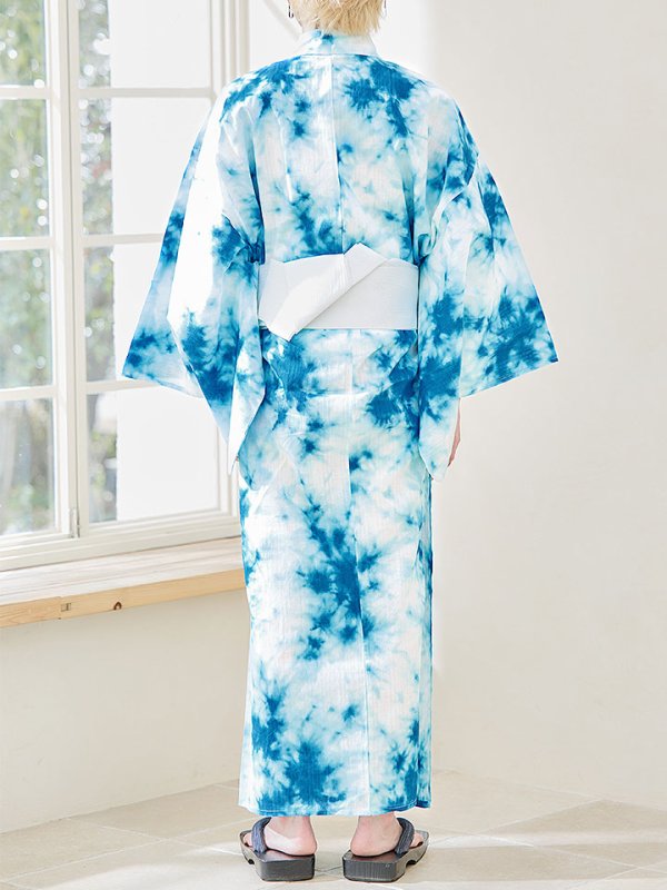 画像5: 【即日発送】【メンズ浴衣】ブルーのタイダイ柄浴衣【浴衣３点セット 浴衣/帯/下駄】[FB03] (5)