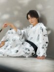画像1: 【即日発送！】【メンズ浴衣】大理石×モノトーンフェザー浴衣【浴衣・帯・下駄セット】OBI-MS-001-ok-1-NV [YMT] (1)