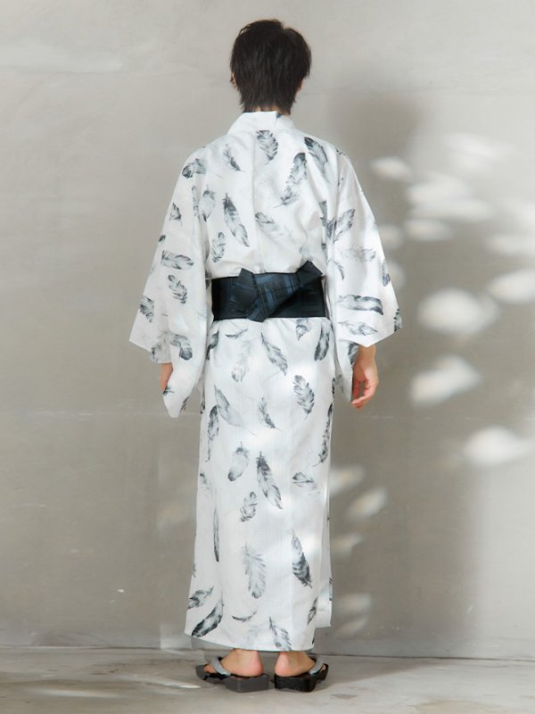 画像16: 【即日発送！】【メンズ浴衣】大理石×モノトーンフェザー浴衣【浴衣３点セット 浴衣/帯/下駄】[YMT] (16)