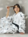 画像8: 【即日発送！】【メンズ浴衣】大理石×モノトーンフェザー浴衣【浴衣・帯・下駄セット】OBI-MS-001-ok-1-NV [YMT] (8)