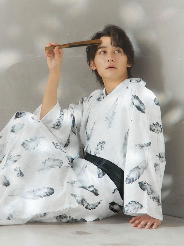 画像8: 【即日発送！】【メンズ浴衣】大理石×モノトーンフェザー浴衣【浴衣３点セット 浴衣/帯/下駄】[YMT] (8)