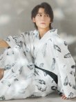 画像3: 【即日発送！】【メンズ浴衣】大理石×モノトーンフェザー浴衣【浴衣・帯・下駄セット】OBI-MS-001-ok-1-NV [YMT] (3)