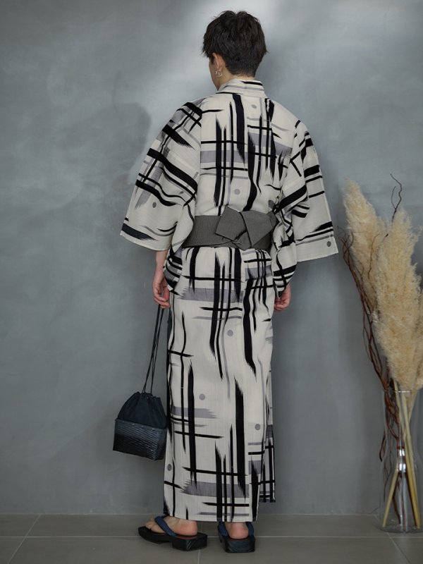 画像12: 【即日発送】【メンズ浴衣】ストライプ地モダン浴衣【浴衣３点セット 浴衣/帯/下駄】[YMT] (12)