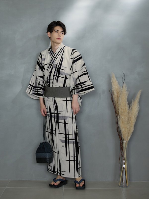 画像6: 【即日発送】【メンズ浴衣】ストライプ地モダン浴衣【浴衣３点セット 浴衣/帯/下駄】[YMT] (6)