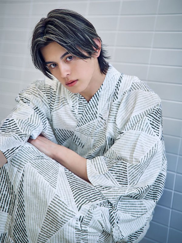 画像5: 【即日発送】カーキグリーン幾何学的模様浴衣 【浴衣３点セット 浴衣/帯/下駄】[/YMT] (5)