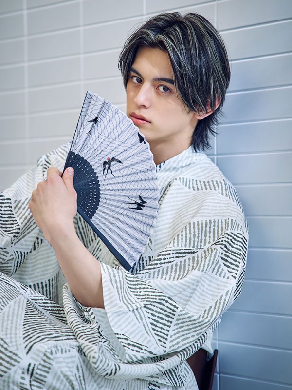 画像6: 【即日発送】カーキグリーン幾何学的模様浴衣 【浴衣３点セット 浴衣/帯/下駄】[/YMT] (6)