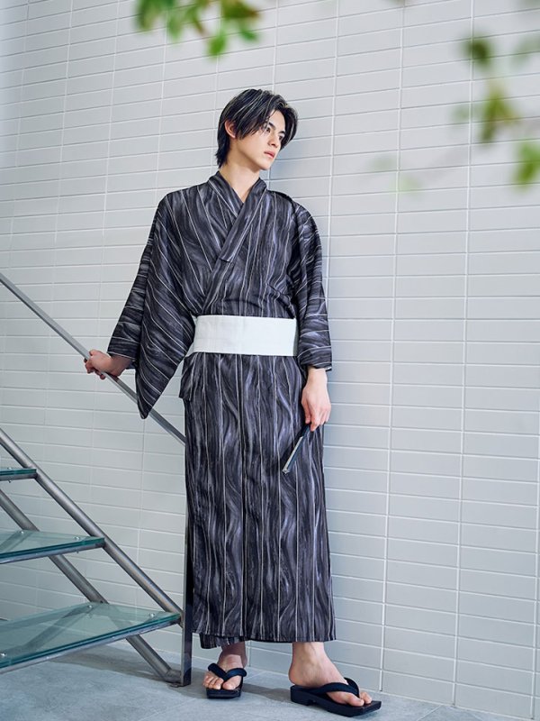 画像10: 【即日発送】モザイクアート×ストライプ浴衣 【浴衣３点セット 浴衣/帯/下駄】[/YMT] (10)