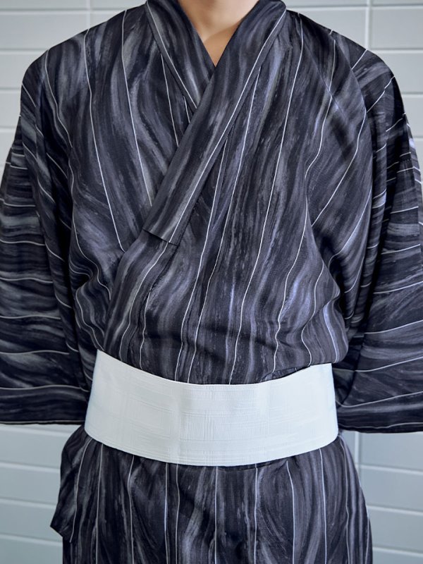 画像12: 【即日発送】モザイクアート×ストライプ浴衣 【浴衣３点セット 浴衣/帯/下駄】[/YMT] (12)