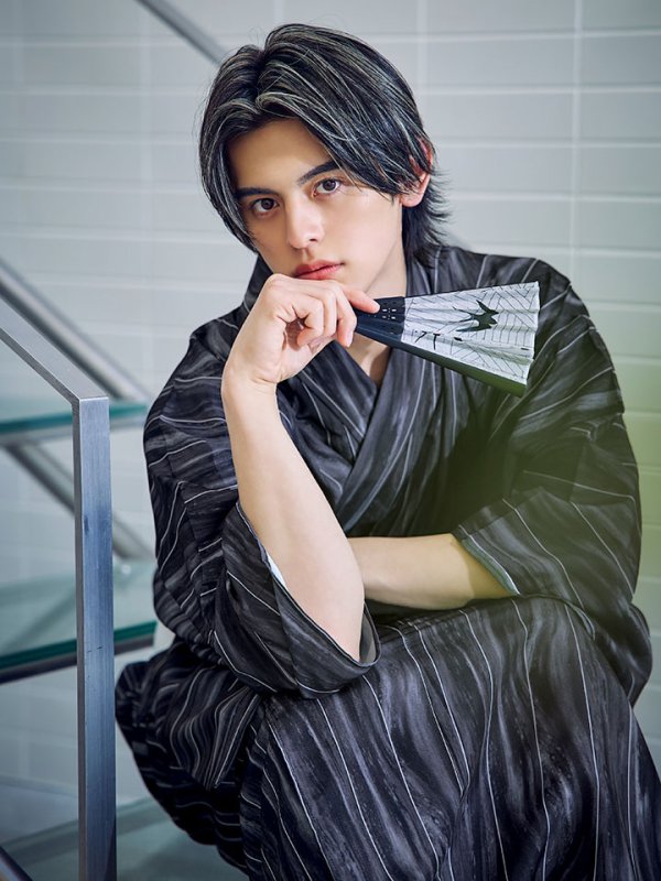 画像5: 【即日発送】モザイクアート×ストライプ浴衣 【浴衣３点セット 浴衣/帯/下駄】[/YMT] (5)