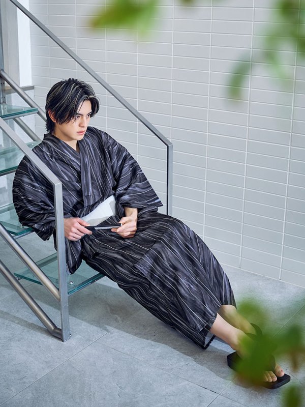 画像8: 【即日発送】モザイクアート×ストライプ浴衣 【浴衣３点セット 浴衣/帯/下駄】[/YMT] (8)