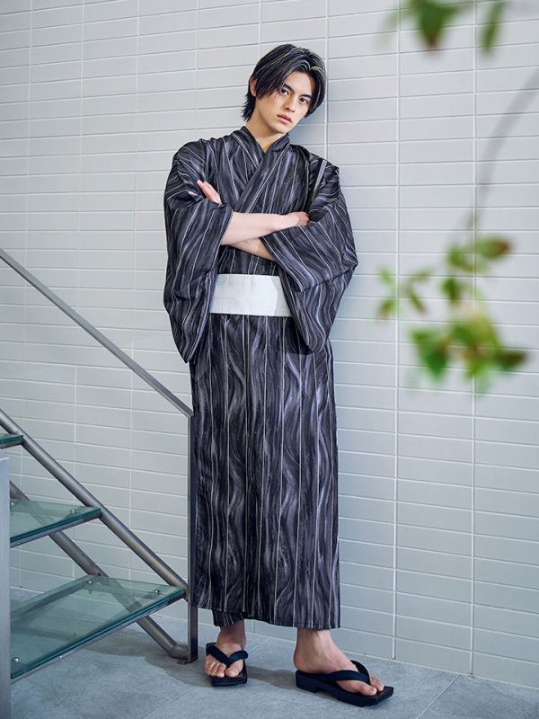 画像9: 【即日発送】モザイクアート×ストライプ浴衣 【浴衣３点セット 浴衣/帯/下駄】[/YMT] (9)