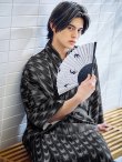 画像1: 【予約 / 5月中旬発送予定】ブラック矢羽線画紳士浴衣【浴衣３点セット 浴衣/帯/下駄】 OBI-MS-002-wk-2-BxGY / GETA-MS-32-ok-2-GY / [yog/YMT] (1)