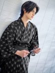 画像8: 【予約 / 5月中旬発送予定】ブラック矢羽線画紳士浴衣【浴衣３点セット 浴衣/帯/下駄】 OBI-MS-002-wk-2-BxGY / GETA-MS-32-ok-2-GY / [yog/YMT] (8)