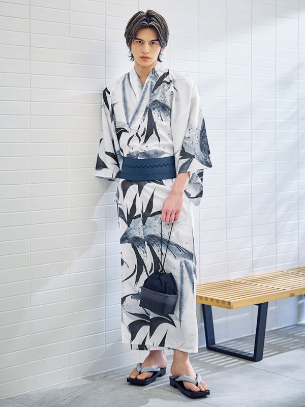 画像10: 【即日発送】水墨デザイン紳士浴衣【浴衣３点セット 浴衣/帯/下駄】[YMT] (10)