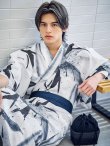 画像1: 【予約 / 5月中旬発送予定】水墨デザイン紳士浴衣 OBI-MS-003-wk-2-NV / SEI-GETA-MS-32-ok-1-B [yog/YMT] (1)