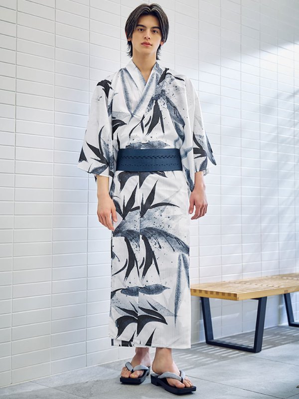画像4: 【即日発送】水墨デザイン紳士浴衣【浴衣３点セット 浴衣/帯/下駄】[YMT] (4)