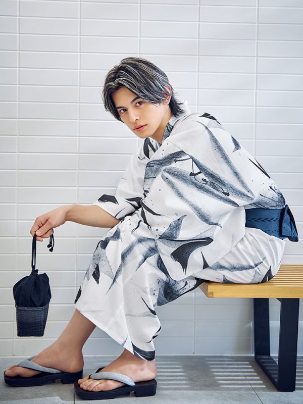 画像8: 【即日発送】水墨デザイン紳士浴衣【浴衣３点セット 浴衣/帯/下駄】[YMT] (8)