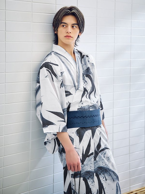 画像9: 【即日発送】水墨デザイン紳士浴衣【浴衣３点セット 浴衣/帯/下駄】[YMT] (9)
