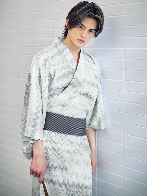 画像10: 【即日発送】グレイッシュニュアンス紳士浴衣 【浴衣３点セット 浴衣/帯/下駄】[YMT] (10)