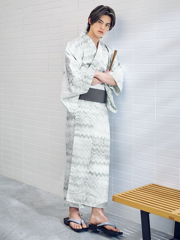 画像11: 【即日発送】グレイッシュニュアンス紳士浴衣 【浴衣３点セット 浴衣/帯/下駄】[YMT] (11)