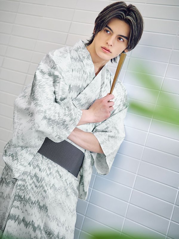 画像3: 【即日発送】グレイッシュニュアンス紳士浴衣 【浴衣３点セット 浴衣/帯/下駄】[YMT] (3)