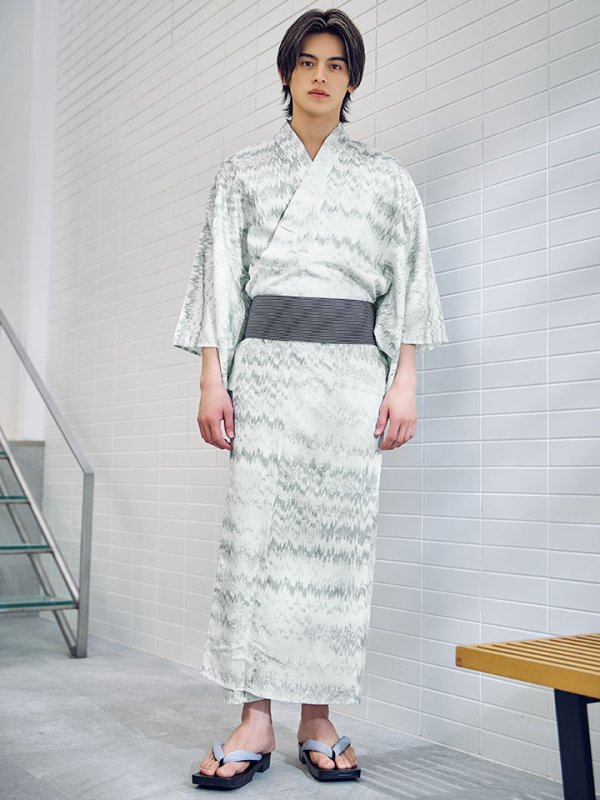 画像4: 【即日発送】グレイッシュニュアンス紳士浴衣 【浴衣３点セット 浴衣/帯/下駄】[YMT] (4)