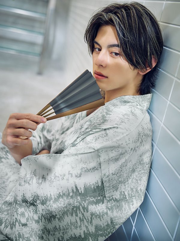 画像5: 【即日発送】グレイッシュニュアンス紳士浴衣 【浴衣３点セット 浴衣/帯/下駄】[YMT] (5)