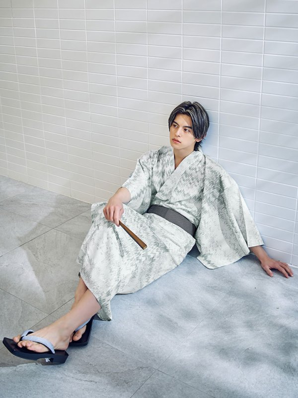 画像8: 【即日発送】グレイッシュニュアンス紳士浴衣 【浴衣３点セット 浴衣/帯/下駄】[YMT] (8)