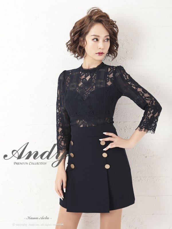 画像10: 【Andy ANDY Fashion Press 09 COLLECTION 05】フラワーレース/ ゴールドボタンデザイン/ 七分袖/ 長袖/ 袖あり/ プリーツ/ ミニドレス/ キャバドレス[OF05] (10)
