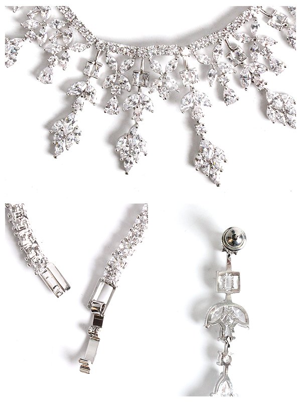 画像4: 【アクセサリー：セット】【ANGEL R/エンジェルアール】ラインフラワーストーンネックレス＆ピアスセット[OF02] (4)