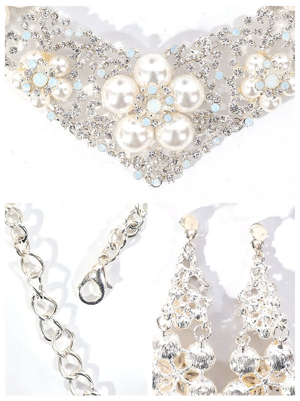 画像4: 【アクセサリー：セット】【ANGEL R/エンジェルアール】フラワービッグパールビジューネックレス＆ピアスセット[OF02] (4)