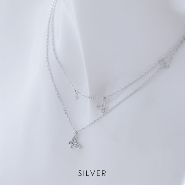 画像2: 【アクセサリー：ネックレス】2連バタフライシルバーネックレス【1カラー】[OF08] (2)