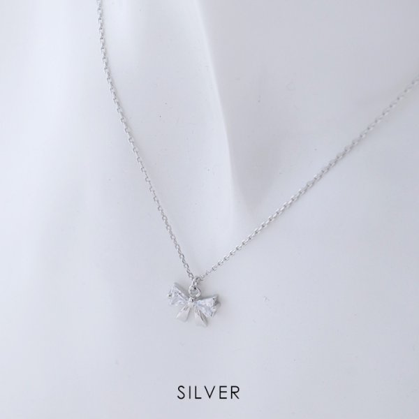 画像2: 【アクセサリー：ネックレス】クリスタルシルバーリボンネックレス【1カラー】[OF08] (2)