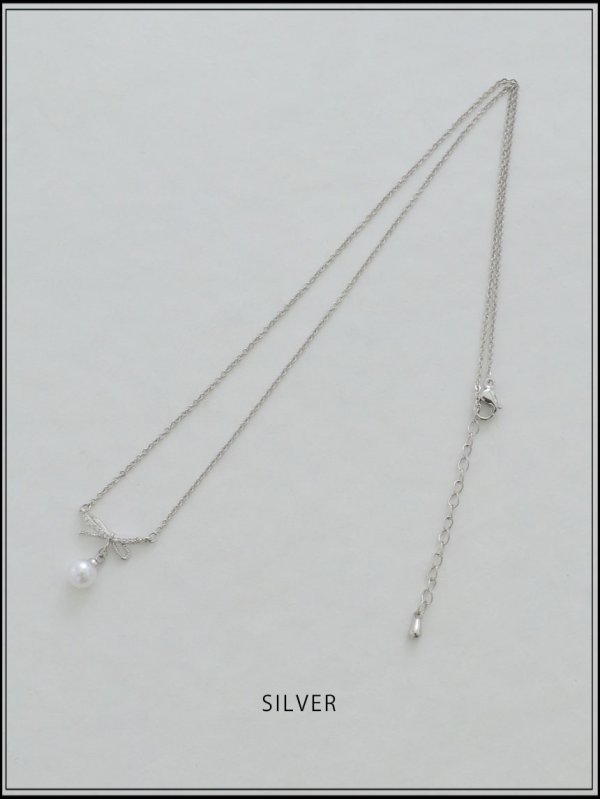 画像2: 【アクセサリー：ネックレス】ビジューリボンパールネックレス【1カラー】[OF02]  (2)