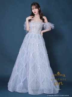 【couture an/クチュールアン】オフショル/ ラメ/ チュール/ シアー/ ビーズ刺繍/ スピンドル/ Aライン/ プリンセス/ ロングドレス/ キャバドレス long