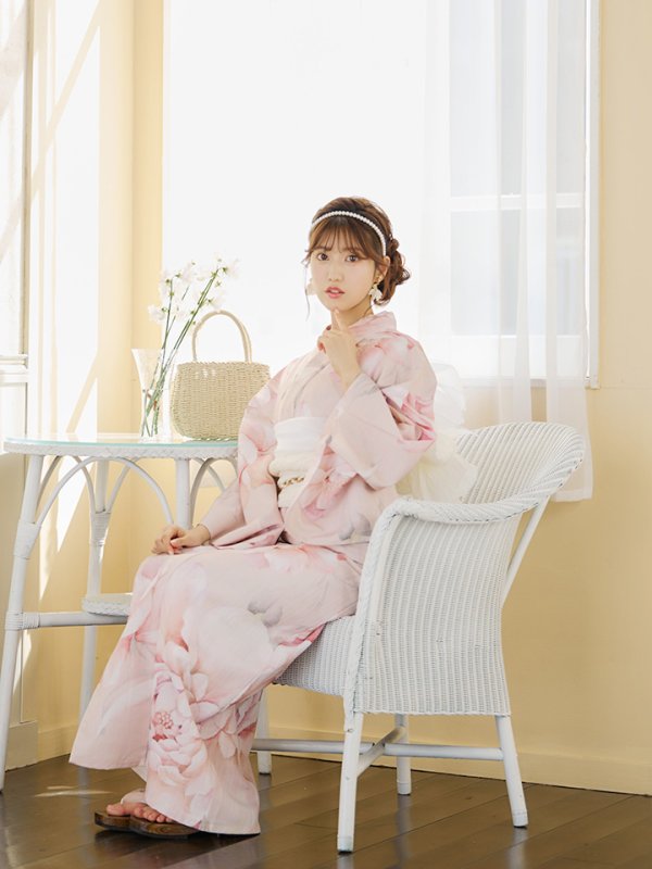 画像10: 【即日発送】くすみピンクスウィート牡丹浴衣【浴衣３点セット 浴衣/帯/下駄】[YMT] (10)