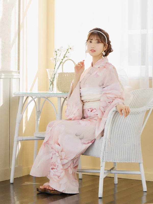 画像11: 【即日発送】くすみピンクスウィート牡丹浴衣【浴衣３点セット 浴衣/帯/下駄】[YMT] (11)