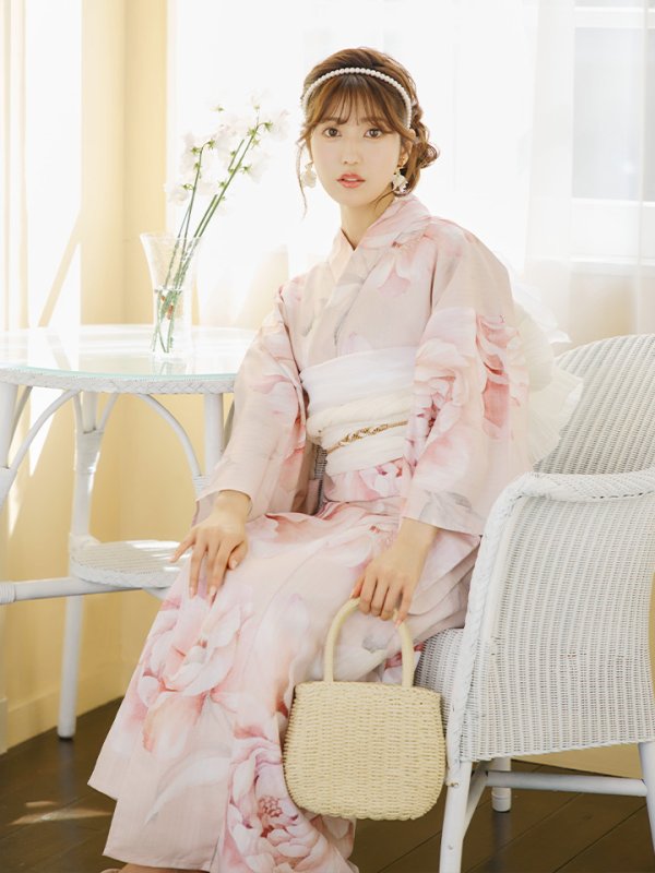 画像12: 【即日発送】くすみピンクスウィート牡丹浴衣【浴衣３点セット 浴衣/帯/下駄】[YMT] (12)
