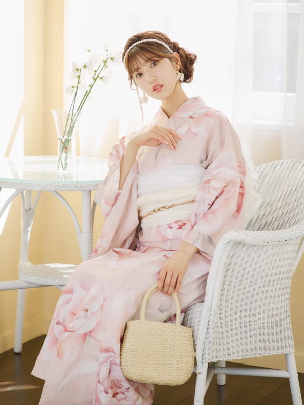 画像13: 【即日発送】くすみピンクスウィート牡丹浴衣【浴衣３点セット 浴衣/帯/下駄】[YMT] (13)