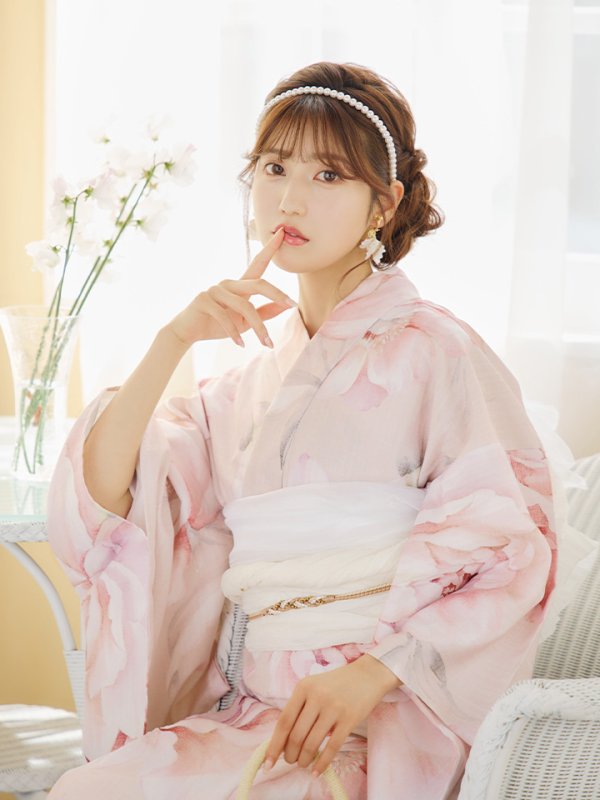 画像14: 【即日発送】くすみピンクスウィート牡丹浴衣【浴衣３点セット 浴衣/帯/下駄】[YMT] (14)