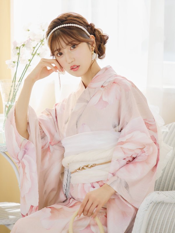 画像15: 【即日発送】くすみピンクスウィート牡丹浴衣【浴衣３点セット 浴衣/帯/下駄】[YMT] (15)