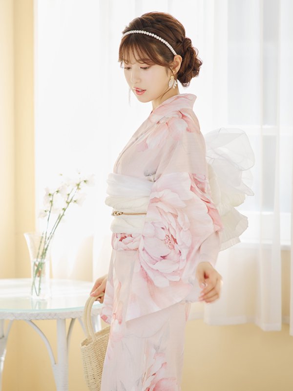 画像2: 【即日発送】くすみピンクスウィート牡丹浴衣【浴衣３点セット 浴衣/帯/下駄】[YMT] (2)