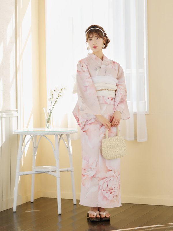 画像6: 【即日発送】くすみピンクスウィート牡丹浴衣【浴衣３点セット 浴衣/帯/下駄】[YMT] (6)